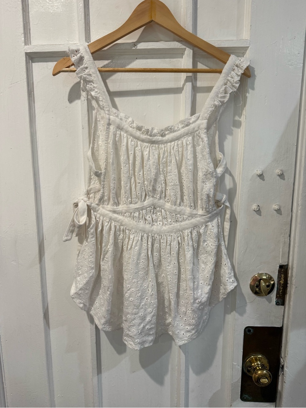 Free People White Eyelet Tie-Side Tank